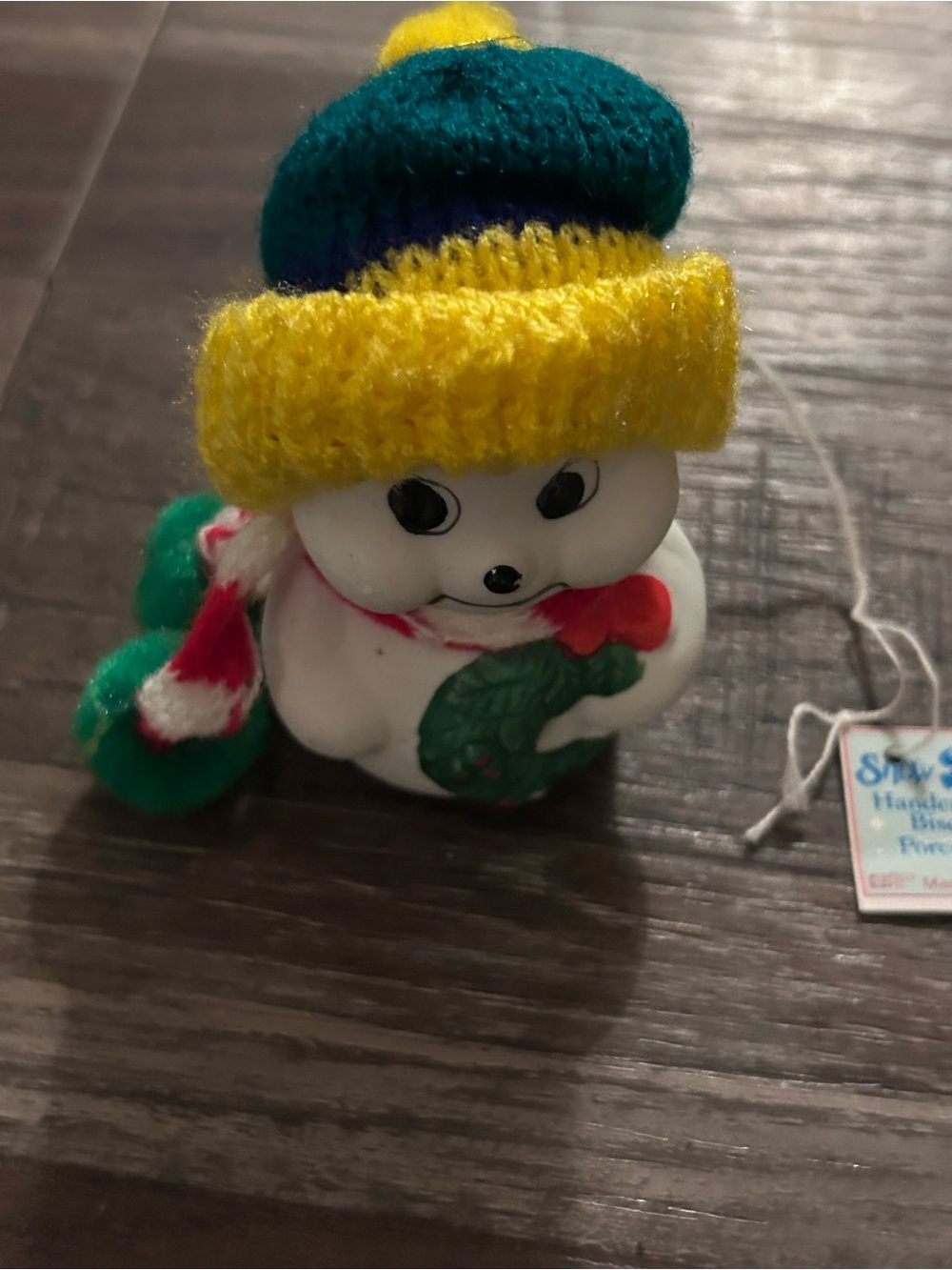 1980 VTG GIFTCO SNOW BELLS HANDCRAFTED BISQUE PORCELAIN CHRISTMAS BELL ORNAMENT